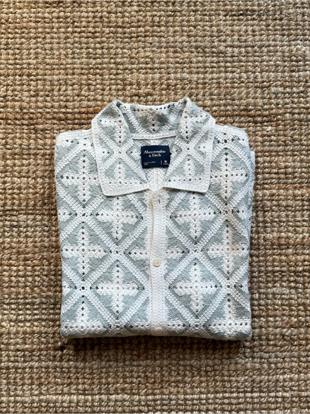 Abercrombie & Fitch Crochet Button-Up Cardigan - Light Mint & White - Sz M